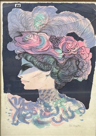 Fausto Maria Liberatore (1922 - 2004) 
Ritratto femminile con cappello 
litografia 69 x 49 cm