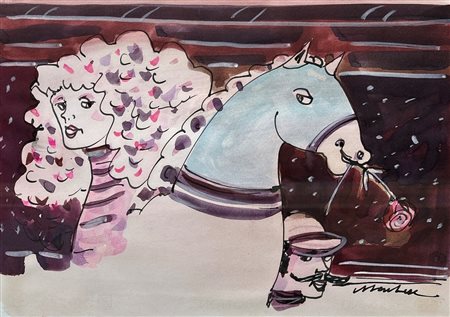 Salvatore Marchese (1947 - ) 
Personaggi con cavallo 
tempera su carta 35 x 50 cm