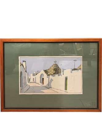 Aldo Riso (1929 - 2008) 
Trulli 
serigrafia su carta 20,5 x 34 cm
