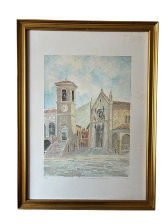  
Norcia Torre Civica e Basilica di San Benedetto 
litografia con cornice 76 x 56 cm 