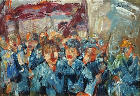  
Manifestazione operaia  
olio su tela 49 x71 cm
