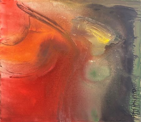 Sebastiano  Carta (1913 - 1973) 
Sangue di Essenim (Una bandiera rossa per Essenim) 1973
tecnica mista su tela 50 x 70 cm