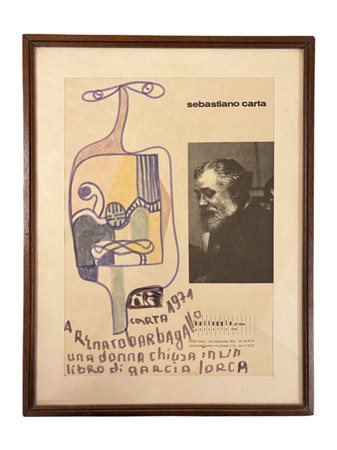 Sebastiano  Carta (1913 - 1973) 
Una donna chiusa in un libro di Garcia Lorca 1971
tecnica mista su manifesto 33,5 x 23,5 cm