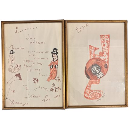 Sebastiano  Carta (1913 - 1973) 
Due disegni: Le generazioni; Poesia 1971
pennarello su carta 32 x 23,5 cm
