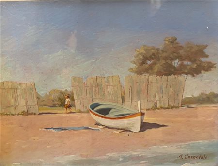 Alberto Carnevale (1931 - ) 
Sulla spiaggia - Coppia di dipinti 
olio su tela 24 x 30 cm