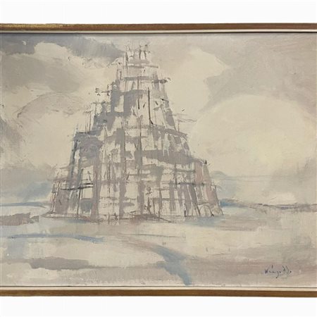 Antonio  Vangelli (1917 - 2004) 
Torre di Babele 
Olio su tela 60 x 80cm
