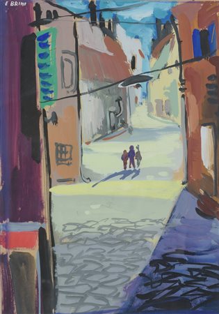 Ercole Brini (1907 - 1989) 
Strada di paese 
tempera grassa su cartone 48,5 x 34 cm