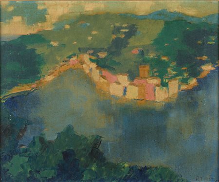 Riccardo Tosti (1910 - 1986) 
Paesaggio costiero 1962
olio su tela 50 x 60 cm