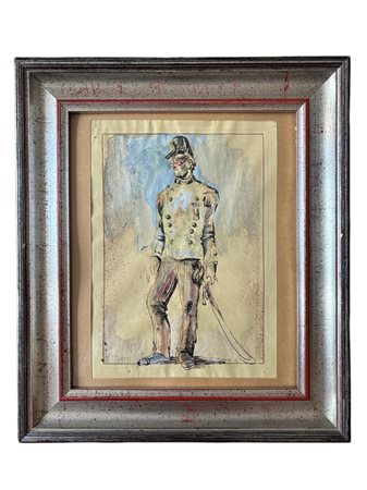 Umberto Vittorini (1890 - 1979) 
Uomo in uniforme 
acquarello e china su carta 32 x 23 cm