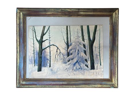 Sergei Romanovsky (1890 - 1974) 
Paesaggio innevato 1941
acquarella su carta applicata su tavola 49,5 x 69 cm