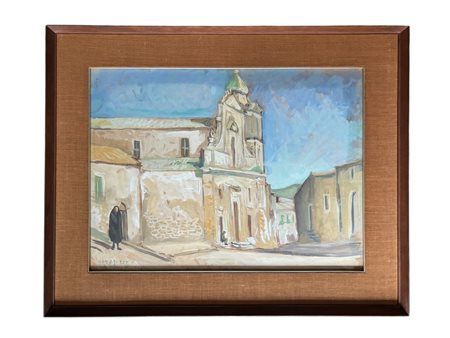 Carmelo Comes (1905 - 1988) 
Chiesa di San Vito a Vizzini 1955
acquarello su carta 46 c 63 cm