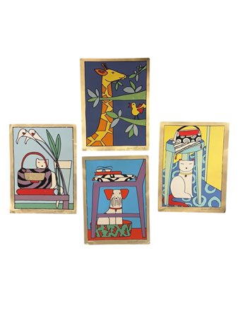 Laura Fiume (1953 - ) 
Quattro disegni raffiguranti animali 
tecnica mista su carta 40 x 30 cm