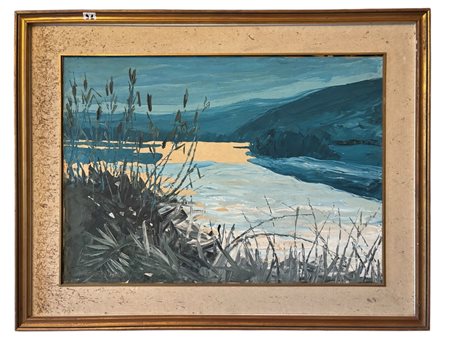 Mario Berrino (1920 - 2011) 
Paesaggio fluviale 
olio su tela 50 x 70 cm
