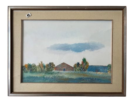 Giovanni Omiccioli (1901 - 1975) 
Casa e capanno a Passoscuro 
tecnica mista su cartone 36 x 51 cm
