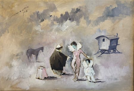 Cesarino Monti (1916 - 1979) 
Carrozza e circensi 1959
olio su tela 70 x 100
