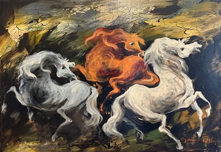 Gianni Testa (1936 - ) 
Cavalli 
olio su tela 50 x 70 cm