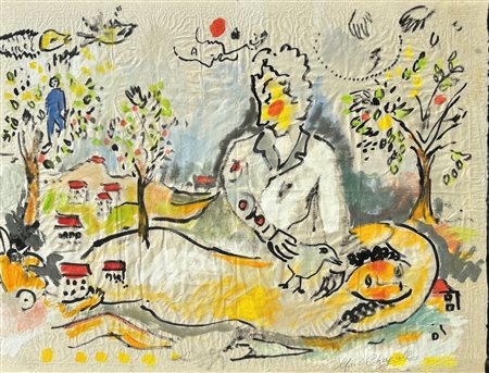  
Composizione nello stile di Marc Chagall 
tecnica mista su carta di riso 48 x 62 cm