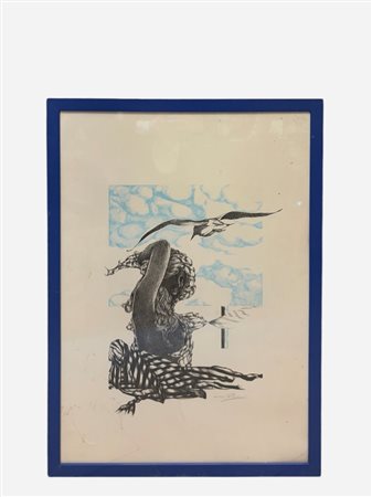 Oscar Pelosi (1938 - 1996) 
Donna con gabbiano Anni 80
litografia su carta 
