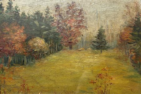 Charles Ielmoni (XIX - XX sec. ) 
Bois de Boulogne 1909
olio su tavoletta 16 x 22 cm