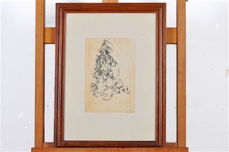 Enzo Frascione (1929 - 2000) 
Viandante Italia, XX secolo
China su carta 24 x 16 cm