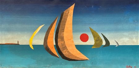 Mario Aubry (XX Secolo - ) 
Vento e Vele 1964
olio su tela 30 x 60cm