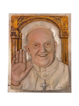 Valentino Marra (1956 - ) 
Papa Francesco 
bassorilievo su gesso 50 x 50 cm