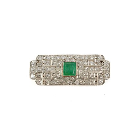 SPILLA in platino con diamanti e smeraldo