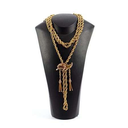 COLLANA saliscendi in oro giallo 14 KT con microperline