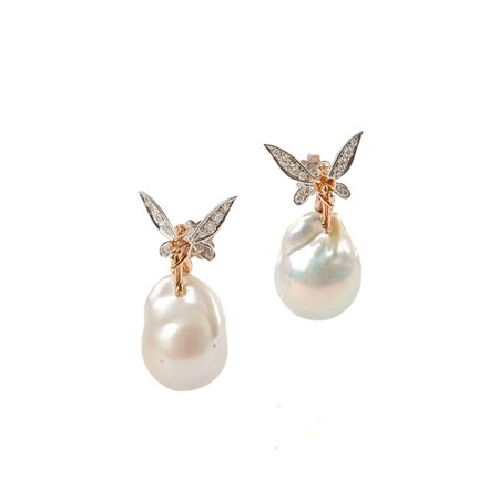 ORECCHINI in oro bianco e giallo 18 KT con brillanti e perle