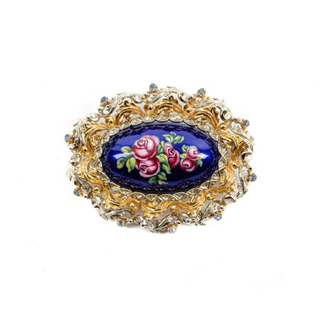 SPILLA in oro bianco e giallo 18 KT con pietre semipreziose