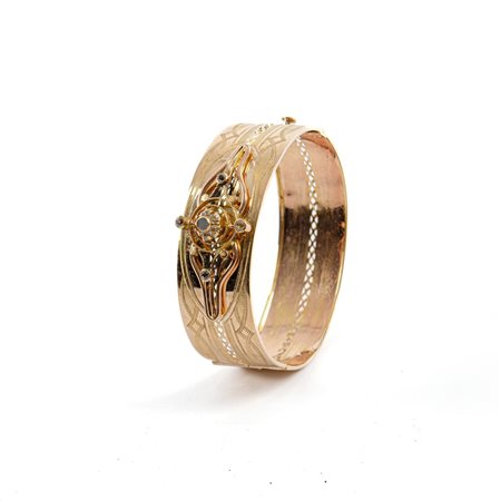 BRACCIALE rigido in oro 9 KT con madreperla e zaffiri bianchi