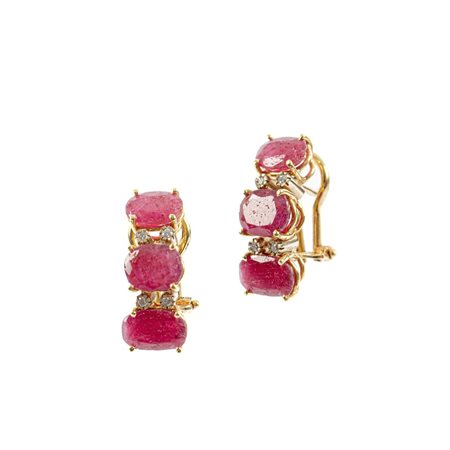 ORECCHINI in oro giallo 18 KT con brillanti e rubini