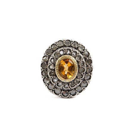 ANELLO in oro giallo 9 KT e argento con diamanti