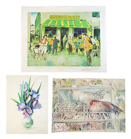 Lotto composto da due tecniche miste e una stampa ritoccata (difetti)