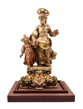 Scultore del secolo XVIII, San Giuseppe col Bambino, legno intagliato, laccato