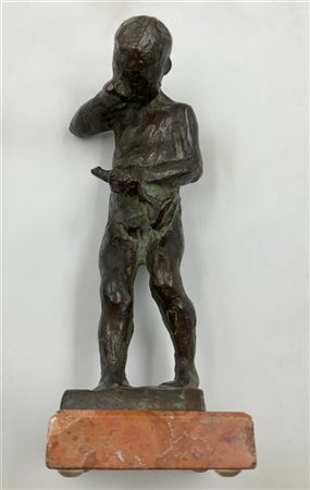Luigi Panzeri "Bambino" 
scultura in bronzo poggiante su base in marmo (h cm 12)