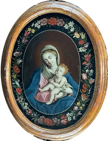 Ignoto Madonna con Bambino entro corolla di fiori. Verre pei