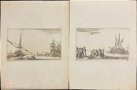 Stefano Della Bella Due acqueforti raffiguranti "Scene di porto", dalla serie "S