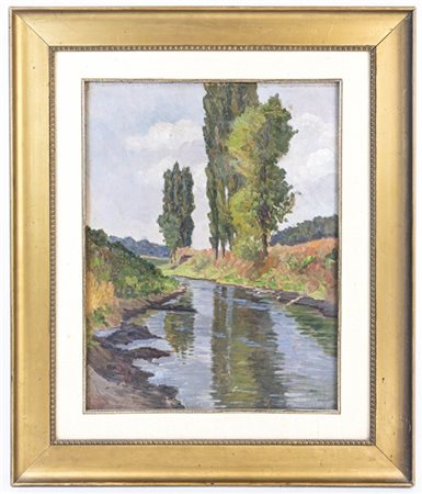 Ignoto del secolo XX

"Scorcio fluviale con pioppi" 
olio su compensato (cm 45x