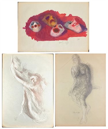 Cartelletta contenente due disegni a matita e gessetto raffiguranti nudi femmin