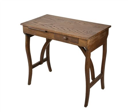 Tavolino scrittoio in rovere ad un cassetto e un tiretto sul fronte, gambe e tr