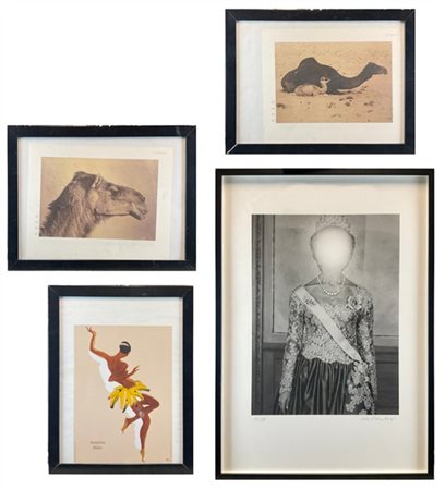 Lotto di quattro tra riproduzioni e fotografie con soggetti diversi, in cornice