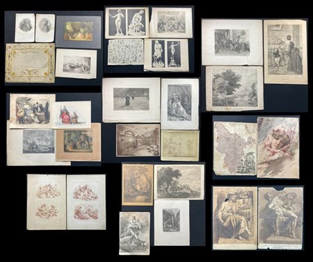 Lotto composto da numerose curiosità cartacee e antiche incisioni (difetti)