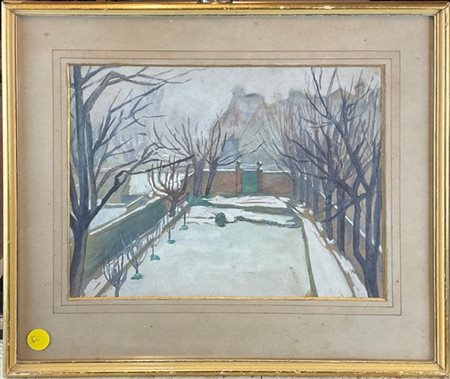 Ettore Cosomati "Giardino d'inverno" 
acquerello su carta (cm 24x30)
monogrammat