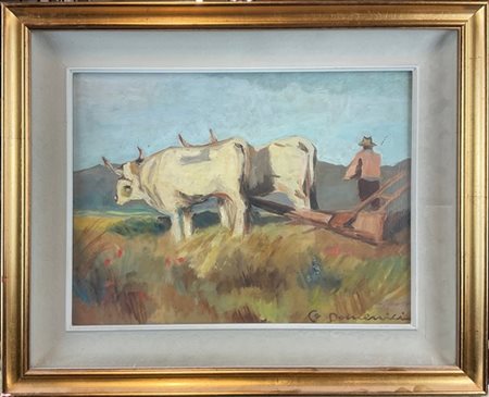 Carlo Domenici "Aratura" 
olio su masonite (cm 30x40)
firmato in basso a destra