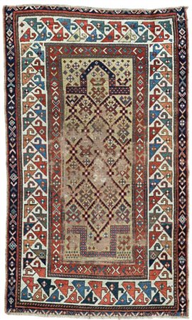 Tappeto Gandjè, Caucaso, secolo XIX. Decoro a doppia nicchia con Mirab decorato