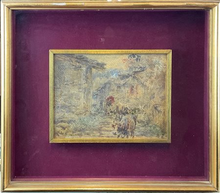 Carlo Vittori "Scorcio di paese montano" 
tecnica mista su cartoncino (cm 17x22)