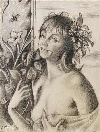 Gregorio Sciltian "Ritratto femminile" 
tecnica mista su carta (cm 50x30) in cor