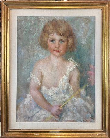 Giuseppe Maldarelli "Bambina con fiore" 
olio su tela (cm 55x42)
firmato e datat
