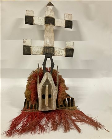 Arte Africana, Mali. Grande maschera Kanaga in legno policromo ed altri materia